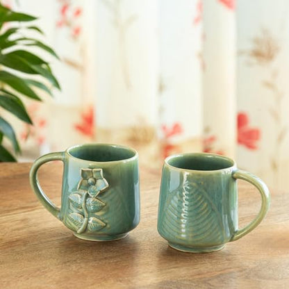 Image 2 of ExclusiveLane Sage Serenity Ceramic Coffee Mug Set of 2 330 ml