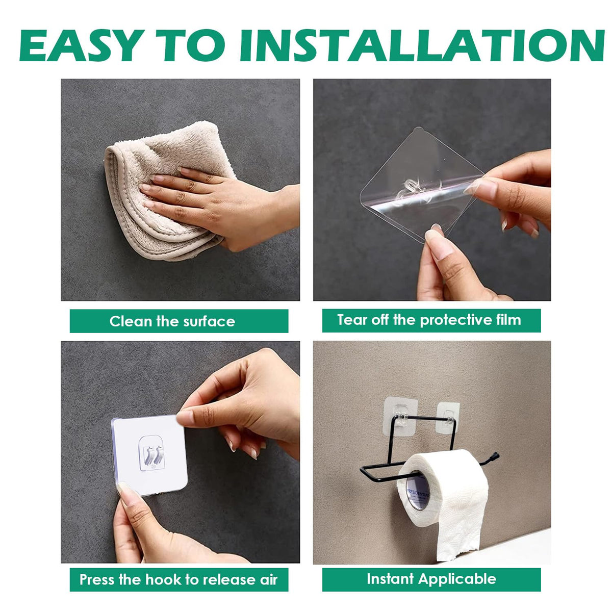 Image 5 of Go Hooked Self Adhesive Toilet Paper Holder | No Drill Tissue Paper Roll Holder | Rustproof No Drilling Tissue/Towel Holder for Kitchen, Bathroom, Washroom | Wall Mount (Pack of 3)