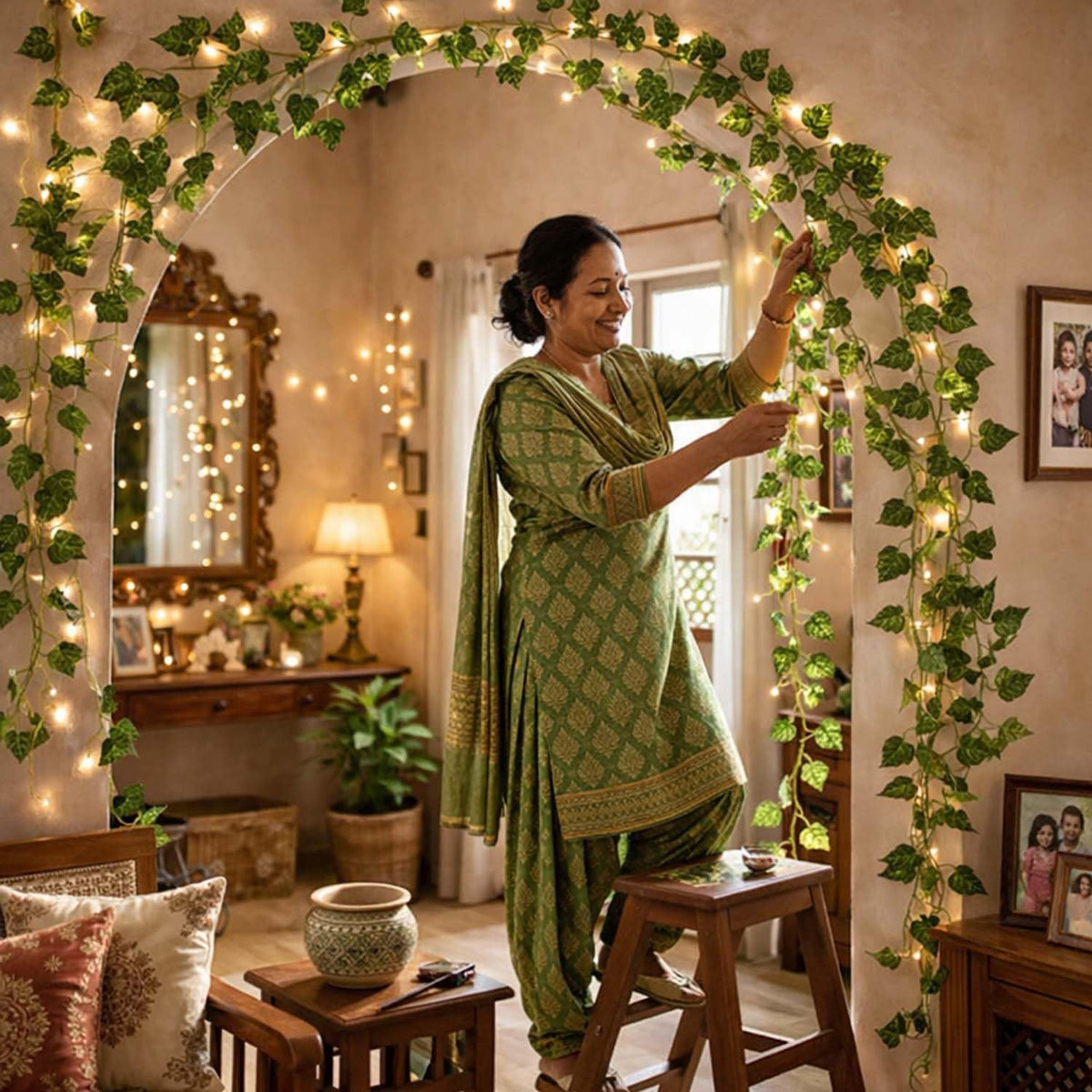 Image 2 of Go Hooked Artificial Hanging Creeper for Home Décor (Pack of 12, 6 Ft) | Maple Plant Leaf Garland with 30 Leaves Each | Plastic Decorative Creeper for Balcony, Walls, Garden Decoration