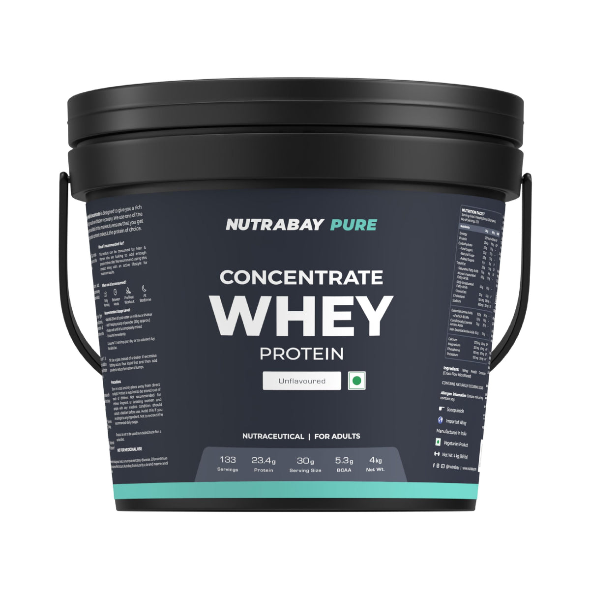 Image 1 of 4 kg for the product Nutrabay Concentrate Whey Protein Powder – Unflavoured