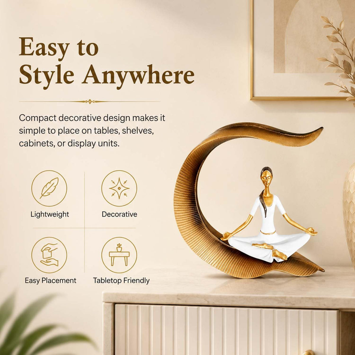 Image 3 of Go Hooked Yoga Lady Statue Polyresin Meditating Woman Figurine for Home & Office Décor 22Cm | Elegant Yoga Showpiece | Zen Décor | Namaste Meditation Idol | Decorative Woman Statue (White)