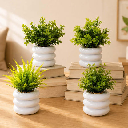 Image 1 of Default Title for the product Go Hooked Artificial Mini Plant (4 Pack) | Small Faux Plants Home & Office Decor, Living Room, Bedroom, Tabletop & Shelves | Small Potted Plants | Stylish Round Pot