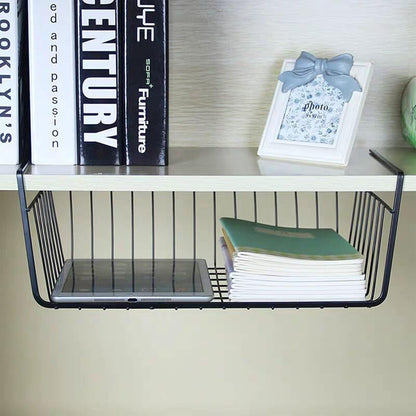 Image 1 of Default Title for the product Go Hooked 16 Inch Undershelf Storage Basket | Multipurpose Under Shelf Organizer | Hanging Wire Basket for Cabinet, Shelf, Pantry, Cupboard, Closet, Desk, and Bathroom (Black)