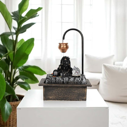 Image 1 of Go Hooked BIANCO Lord Shiva Table-Top Water Fountain with LED Crystal Ball & Real Copper Kalash Drip 19 Inch | Indoor Polyresin Waterfall for Home Décor, Meditation, Vastu & Gift Silent Electric Pump