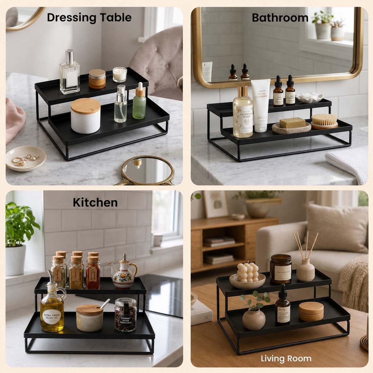 Image 2 of Go Hooked Metal Standing Rack 2-Tier Countertop Organizer | Spices Organizer | Bathroom Essentials | Vanity Storage | Decorative Use | Cosmetic Makeup Storage (Black, Pack of 1)