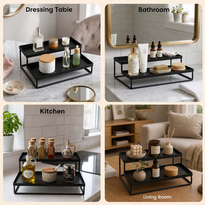Image 2 of Go Hooked Metal Standing Rack 2-Tier Countertop Organizer | Spices Organizer | Bathroom Essentials | Vanity Storage | Decorative Use | Cosmetic Makeup Storage (Black, Pack of 1)