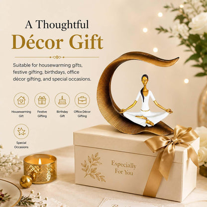 Image 4 of Go Hooked Bianco Yoga Lady Statue Polyresin Meditating Woman Figurine for Home & Office Décor 22Cm | Elegant Yoga Showpiece | Zen Décor | Namaste Meditation Idol | Decorative Woman Statue (White)