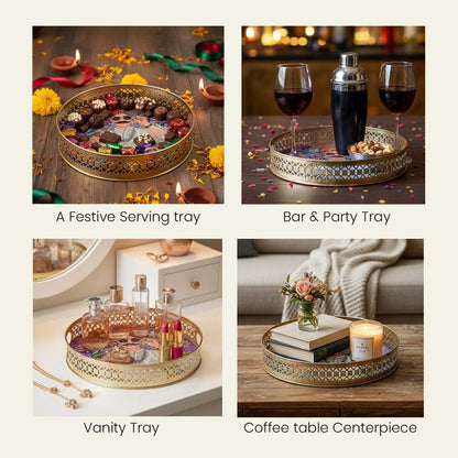 Image 4 of Go Hooked Decorative Metal Tray Set of 2 with Modern Couple Art | Round Display Trays for Home Décor, Coffee Table Styling, Valentine Gift for Couples, Romantic Party Theme Luxury Display (8/10 Inch)