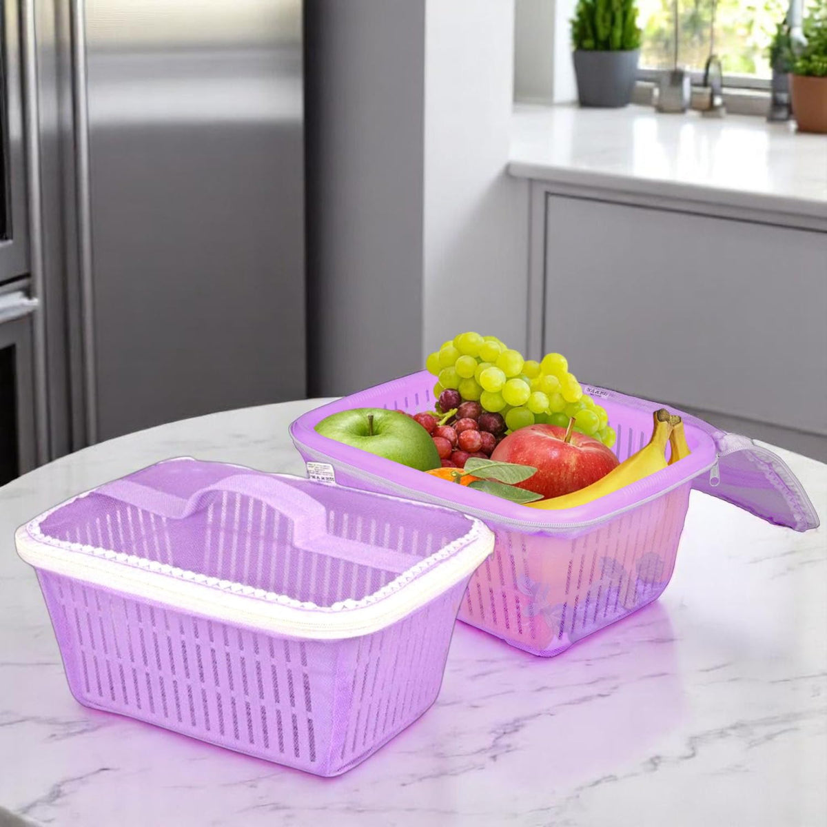 Image 4 of Go Hooked Multipurpose Plastic Storage Gift Basket With Net Cover Stylish Basket With Zip Net Cover Versatile Durable Stylish Convenient Compact Functional Efficient Pack of 1 Purple