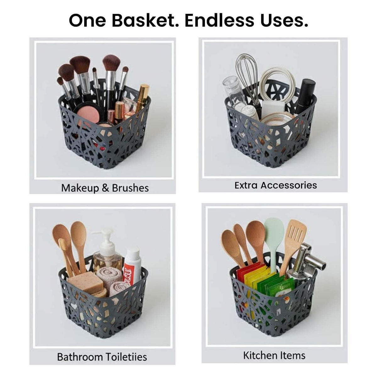 Image 4 of Go Hooked Organizing Essentials Plastic Storage Baskets | 17x17x10 CM | Multipurpose Small Storage Bins for Home, Office, Kitchen, and Bathroom | Durable, Space-Saving Pack of 3