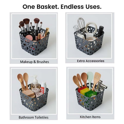 Image 4 of Go Hooked Organizing Essentials Plastic Storage Baskets | 17x17x10 CM | Multipurpose Small Storage Bins for Home, Office, Kitchen, and Bathroom | Durable, Space-Saving Pack of 3