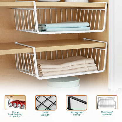Image 5 of Go Hooked 16 Inch Undershelf Storage Basket Pack of 3 | Multipurpose Under Shelf Organizer | Hanging Wire Basket for Cabinet, Shelf, Pantry, Cupboard, Closet, Desk, and Bathroom (White)