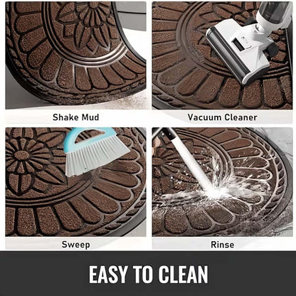 Image 3 of Go Hooked Rubber Half Circle Door Mat 70x44cm | Anti Slip Waterproof Entrance Door Mat for Home & Office | Outdoor Semi Circle Main Door Floor Mat for Bathroom, Kitchen, Bedroom | Imperial Lotus Brown
