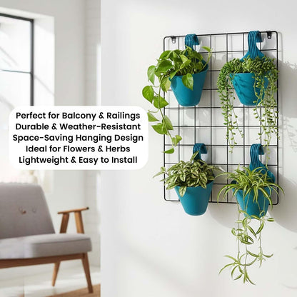 Image 6 of Go Hooked Plastic Hanging Planter for Plants, Railing Flower Pots, Pot Diameter (22 cm), Pot Height (17 cm) (Set of 3)(Blue)