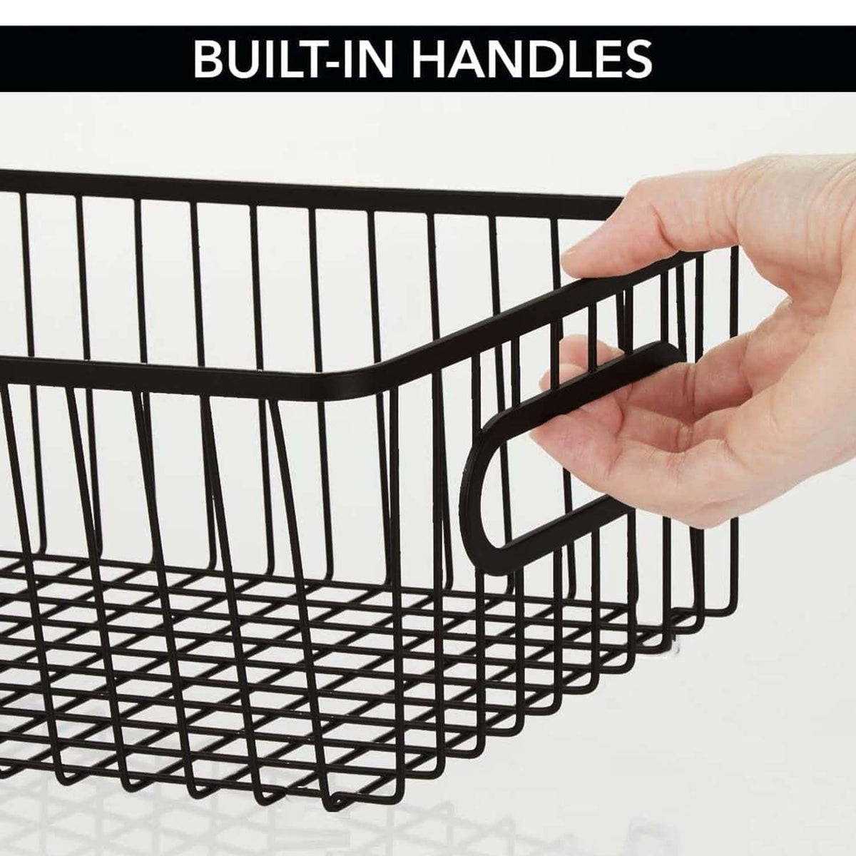 Image 3 of Go Hooked Bianco Multipurpose 10" Metal Bathroom Storage Organizer Basket Bin - Modern Wire Grid Design - for Organization in Cabinets, on Countertops, Bedroom, Kitchen, Bathroom, Garage (Pack of 3, Black)