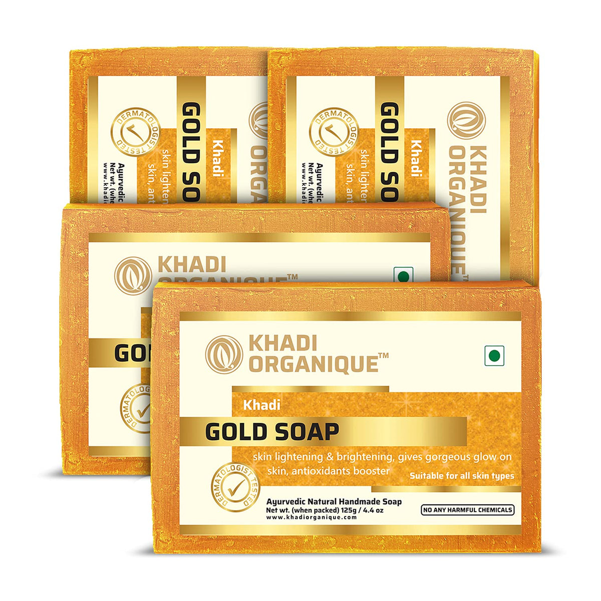 Image 1 of 125 gm / Pack of 4 for the product Khadi Organique Natural Herbal Gold Soap