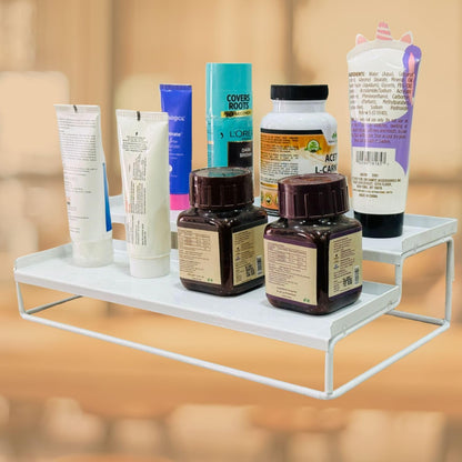 Image 6 of Go Hooked 2-Tier Metal Countertop Spice Rack for Kitchen Pack of 2 | 31x19x9 cm Kitchen Organizer Shelf, Bathroom Vanity Rack, Makeup Cosmetic & Desk Storage Stand, White Powder Coated Iron