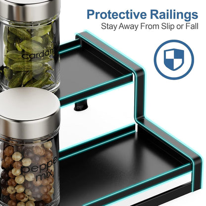 Image 4 of Go Hooked Spice Rack Organizer For Cabinet, 2 Tier Black Expandable Spice Rack for Pantry, Spice Organizer Display Shelf (14.5 to 27.3 inch)