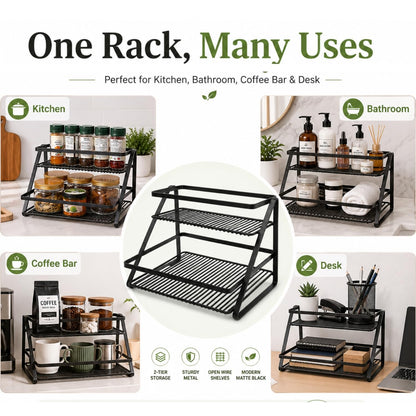 Image 2 of Go Hooked 2 Tier Countertop Organizer Rack for Kitchen, Bathroom & Vanity | Metal Spice Rack for Countertop, Cabinet & Pantry | Makeup & Cosmetic Organizer | Coffee Bar & Desk Storage Stand