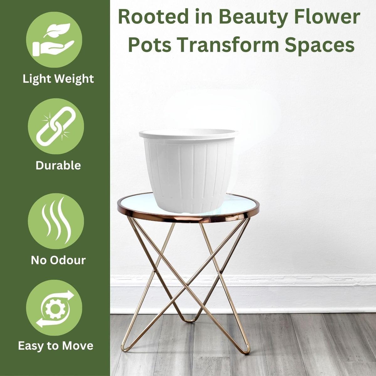 Image 4 of Go Hooked Go HookedPlastic Duro Flower Pot for Gardening, Indoor/Outdoor Planter-White (8 Inch)(Pack of 6 with Tray)