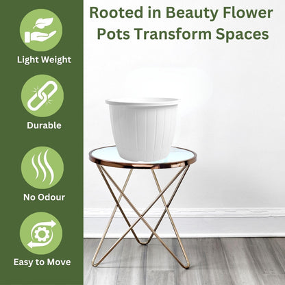Image 4 of Go Hooked Go HookedPlastic Duro Flower Pot for Gardening, Indoor/Outdoor Planter-White (8 Inch)(Pack of 6 with Tray)