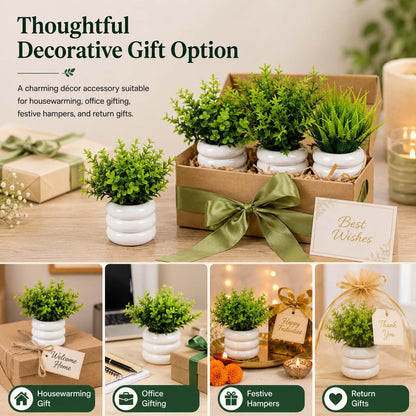 Image 5 of Go Hooked Artificial Mini Plant (6 Pack) | Small Faux Plants Home & Office Decor, Living Room, Bedroom, Tabletop & Shelves | Small Potted Plants | Stylish Round Pot