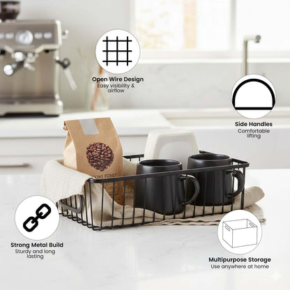 Image 4 of Go Hooked Bianco Multipurpose 10" Metal Bathroom Storage Organizer Basket Bin - Modern Wire Grid Design - for Organization in Cabinets, on Countertops, Bedroom, Kitchen, Bathroom, Garage (Pack of 3, Black)