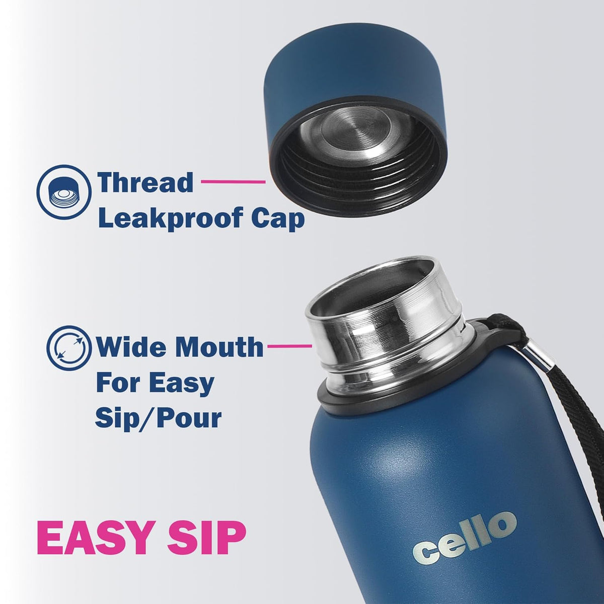 Image 3 of CELLO Duro Kent Insulated Stainless Steel Flask Water Bottle for Daily Use 750 ml, Dark Blue