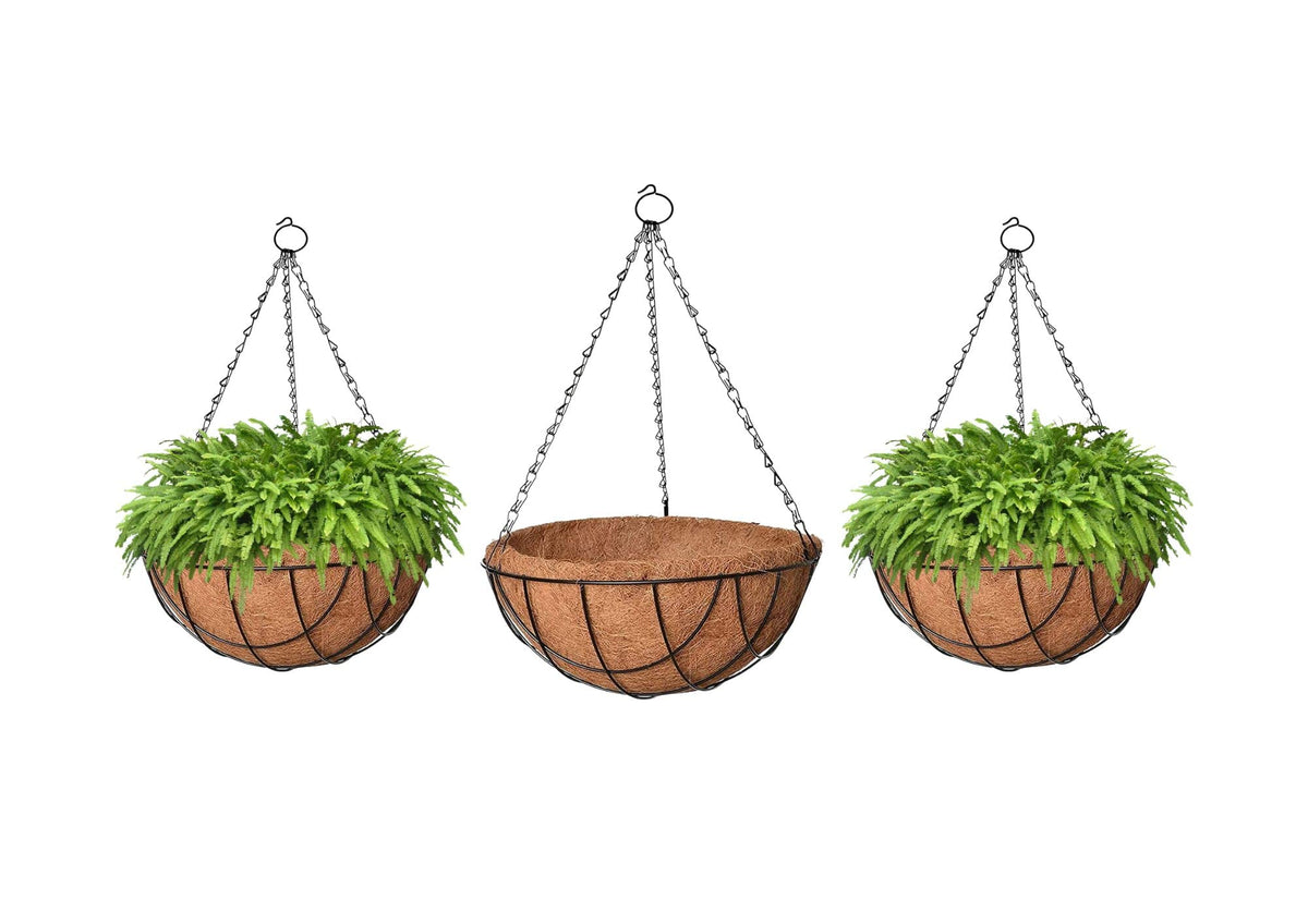 Image 1 of Default Title for the product Go Hooked 8" Coir Hanging Basket/Coco Gardening Liner with Hanging Pots and Metal Hanging Chain/Hanging Planters- Set of 3 (Brown)