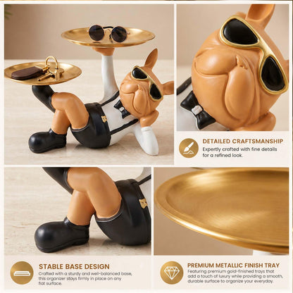 Image 2 of Go Hooked Polyresin Bulldog Storage Tray Stand 25Cm | Dual Serving Decorative Sculpture | Dog Figurine Tray Stand | Luxurious Multipurpose Dog Statue for Home Decor, Office, Bar, Table, Gift (GH35)