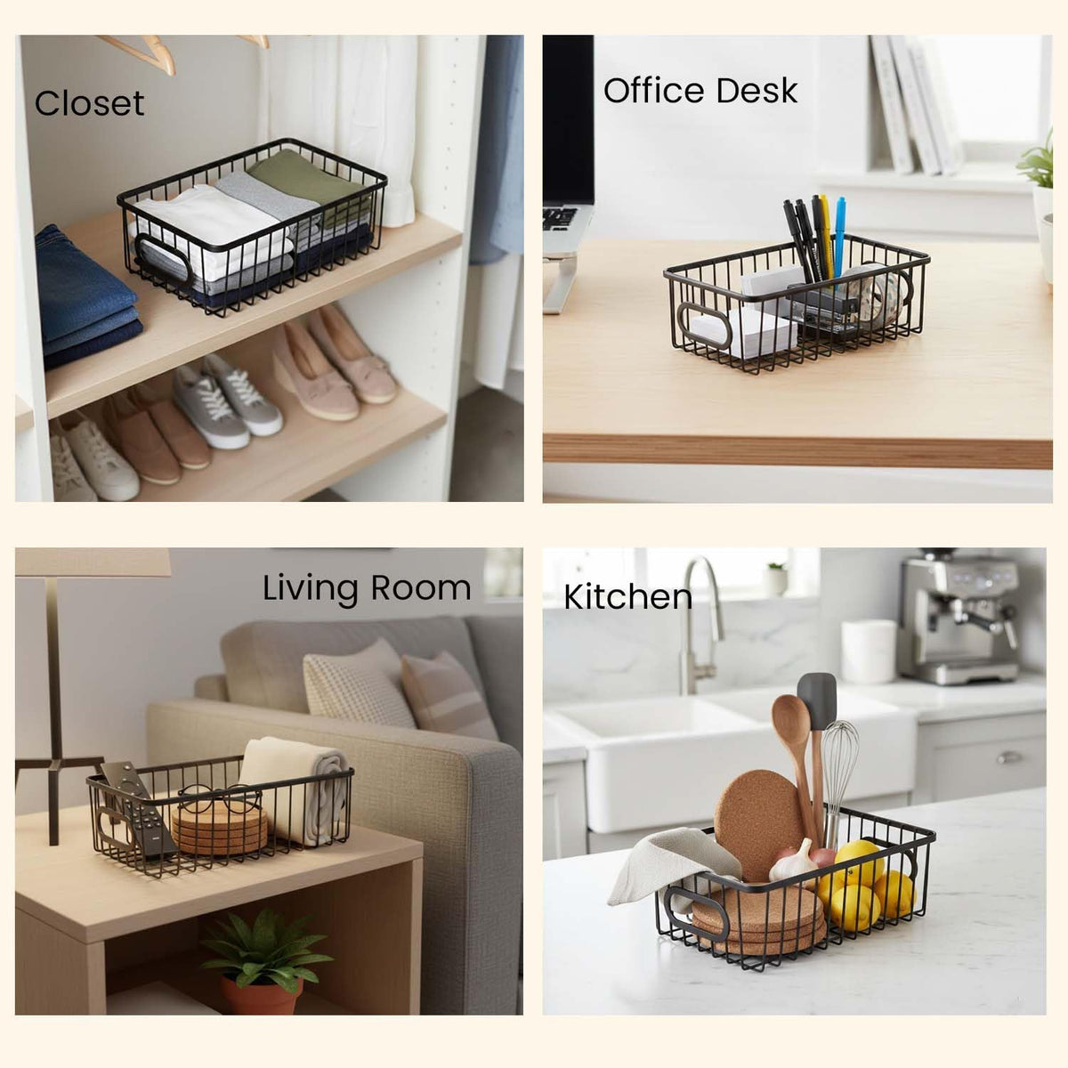Image 6 of Go Hooked Bianco Multipurpose 10" Metal Bathroom Storage Organizer Basket Bin - Modern Wire Grid Design - for Organization in Cabinets, on Countertops, Bedroom, Kitchen, Bathroom, Garage (Pack of 3, Black)