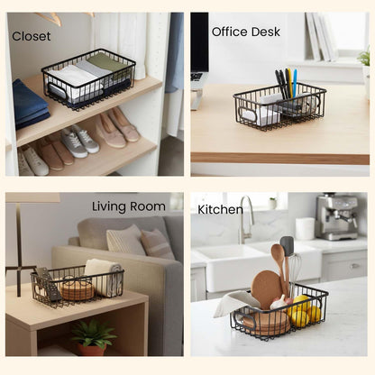 Image 6 of Go Hooked Bianco Multipurpose 10" Metal Bathroom Storage Organizer Basket Bin - Modern Wire Grid Design - for Organization in Cabinets, on Countertops, Bedroom, Kitchen, Bathroom, Garage (Pack of 3, Black)