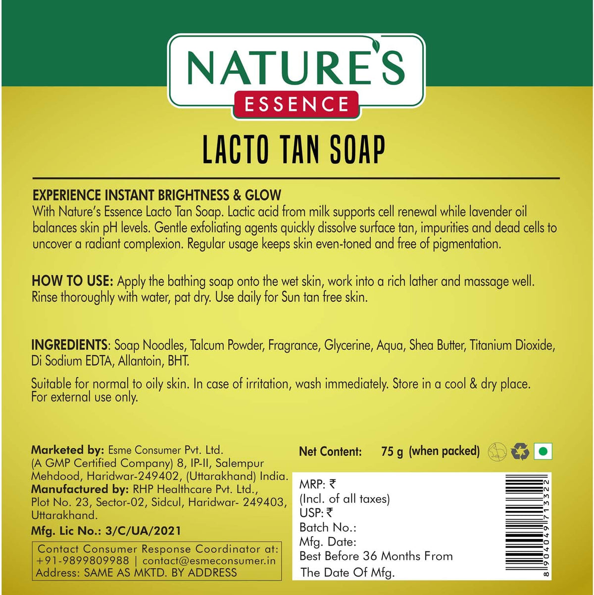 Image 4 of Nature's Essence Caressence Lacto Tan Removal Bathing Soap