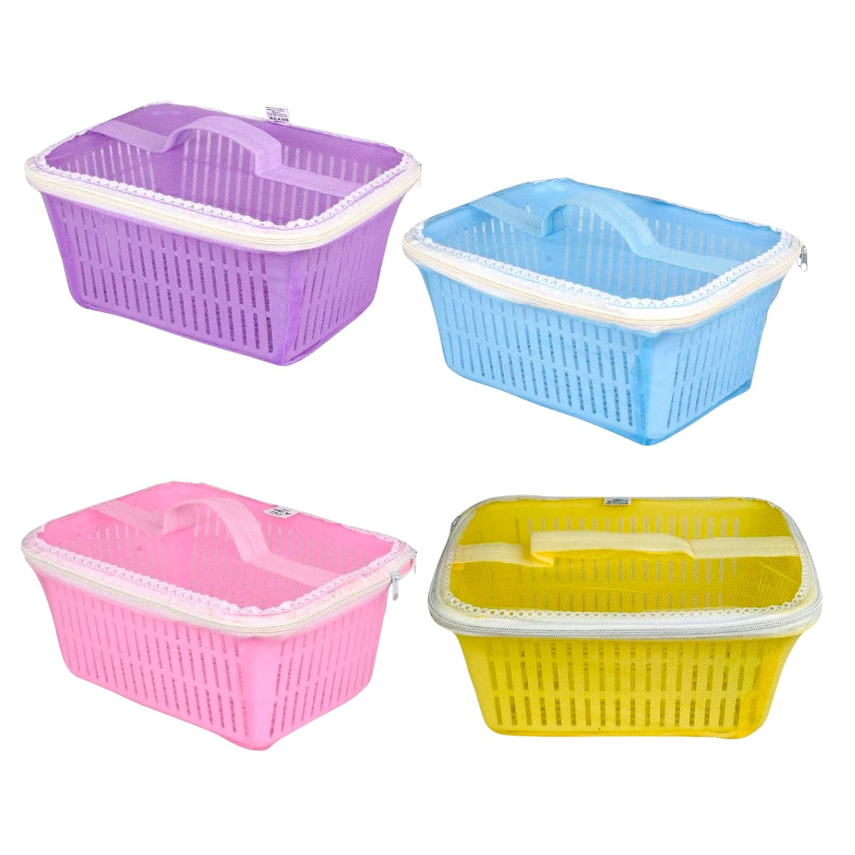 Image 5 of Go Hooked Multipurpose Plastic Storage Gift Basket With Net Cover Stylish Basket With Zip Net Cover Versatile Durable Stylish Convenient Compact Pack of 2 Assorted