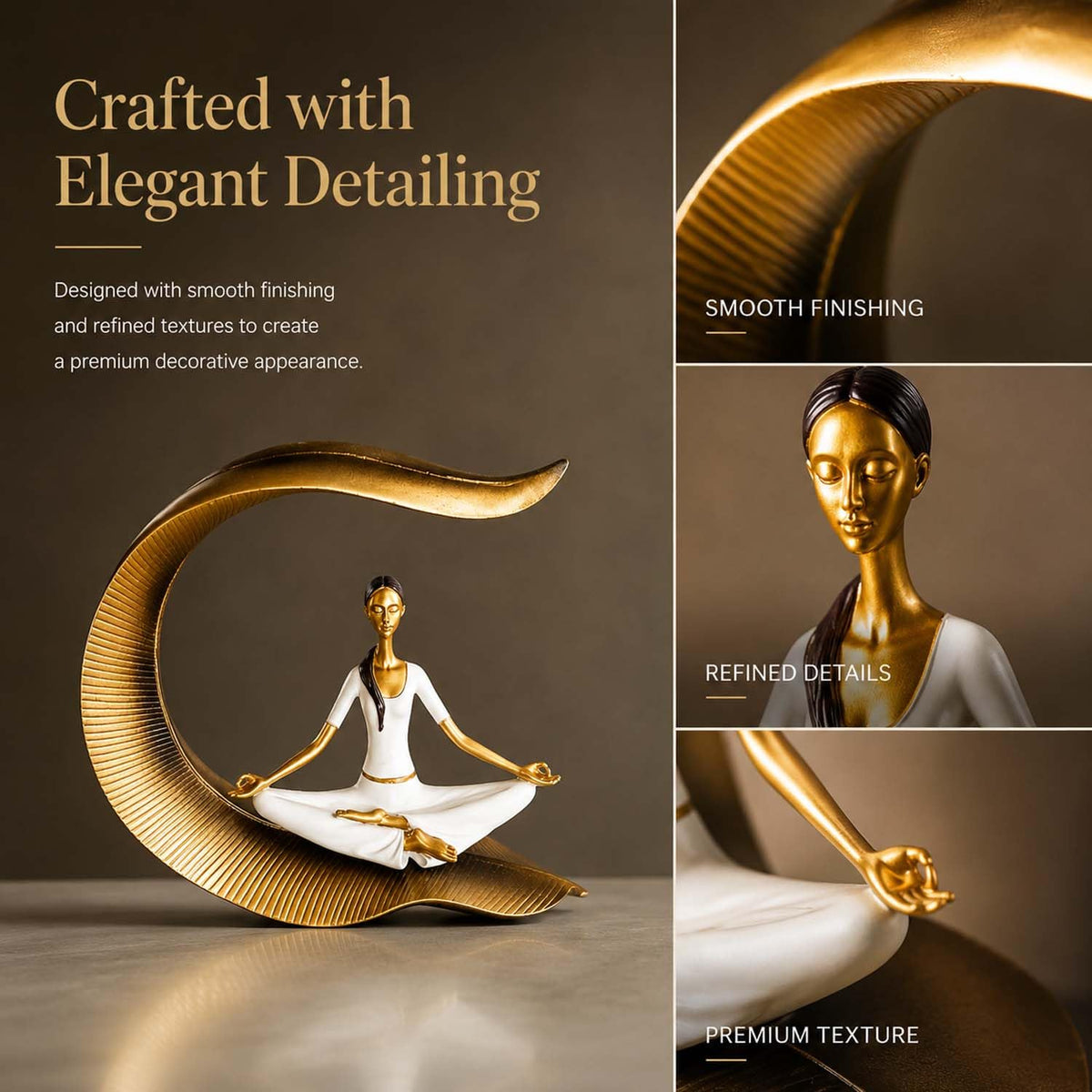 Image 1 of Go Hooked Bianco Yoga Lady Statue Polyresin Meditating Woman Figurine for Home & Office Décor 22Cm | Elegant Yoga Showpiece | Zen Décor | Namaste Meditation Idol | Decorative Woman Statue (White)