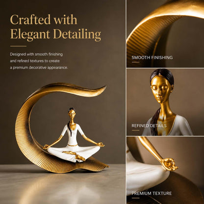 Image 1 of Go Hooked Bianco Yoga Lady Statue Polyresin Meditating Woman Figurine for Home & Office Décor 22Cm | Elegant Yoga Showpiece | Zen Décor | Namaste Meditation Idol | Decorative Woman Statue (White)