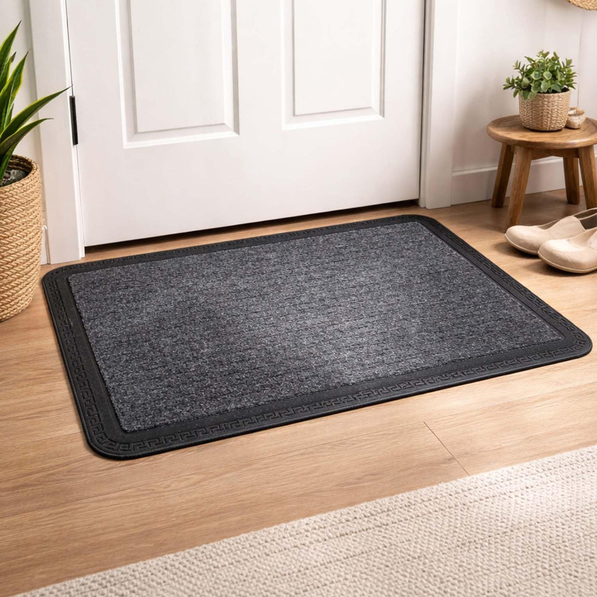 Image 2 of Default Title for the product Go Hooked Rubber Door Mat 40x60 cm | Anti-Slip Floor Mat with Ribbed Textured Surface | Heavy Duty Dust & Dirt Trapper Doormat for Home Entrance, Kitchen, Bathroom, Office Indoor Use (Grey)