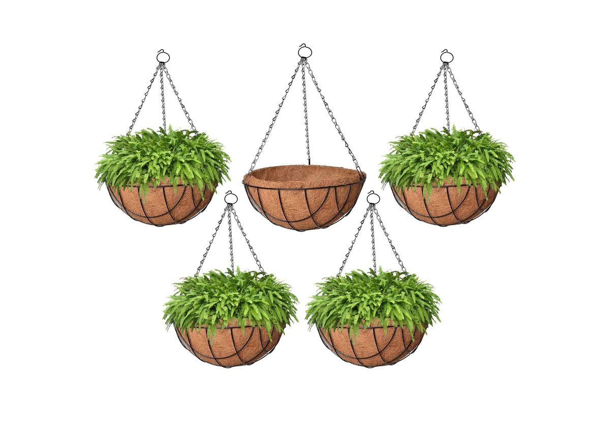 Image 1 of Default Title for the product Go Hooked 8" Coir Hanging Basket/Coco Gardening Liner with Hanging Pots and Metal Hanging Chain/Hanging Planters- Set of 5 (Brown)