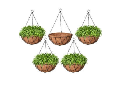 Image 1 of Default Title for the product Go Hooked 8" Coir Hanging Basket/Coco Gardening Liner with Hanging Pots and Metal Hanging Chain/Hanging Planters- Set of 5 (Brown)