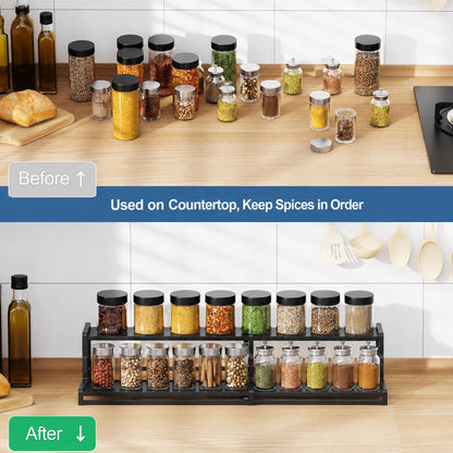 Image 3 of Go Hooked Spice Rack Organizer For Cabinet, 2 Tier Black Expandable Spice Rack for Pantry, Spice Organizer Display Shelf (14.5 to 27.3 inch)