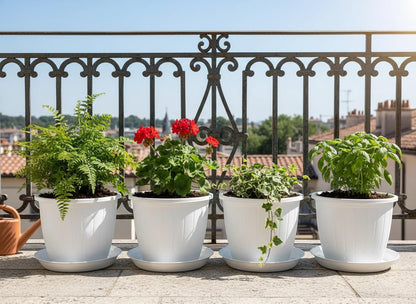 Image 1 of Default Title for the product Go Hooked Go HookedPlastic Duro Flower Pot for Gardening, Indoor/Outdoor Planter-White (10 Inch)(Pack of 4 with Tray)