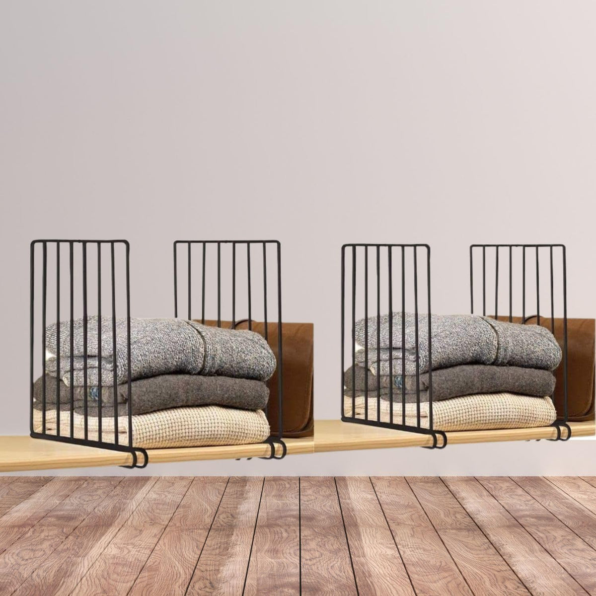 Image 5 of Go Hooked Wardrobe Shelf Divider Cloth Organizer Wardrobe Closet Separator Metal Black Cloth Wardrobe Cloth Closet Fabric Fabric Shelf Cloth Wardrobe Set of 4