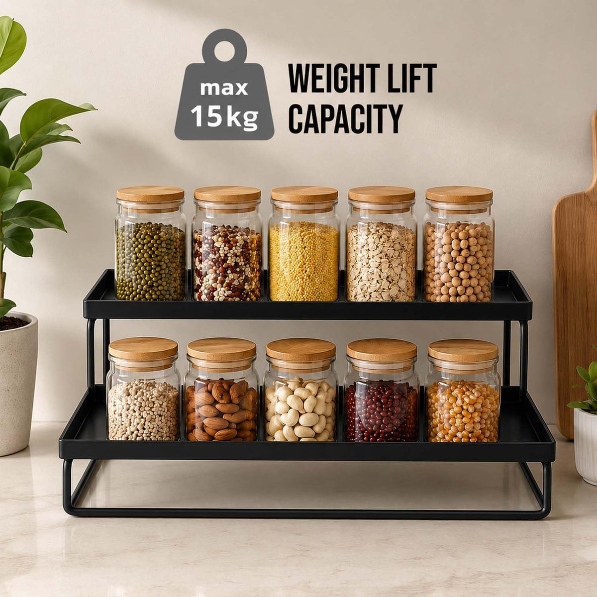 Image 4 of Go Hooked Metal Standing Rack 2-Tier Countertop Organizer | Spices Organizer | Bathroom Essentials | Vanity Storage | Decorative Use | Cosmetic Makeup Storage (Black, Pack of 1)