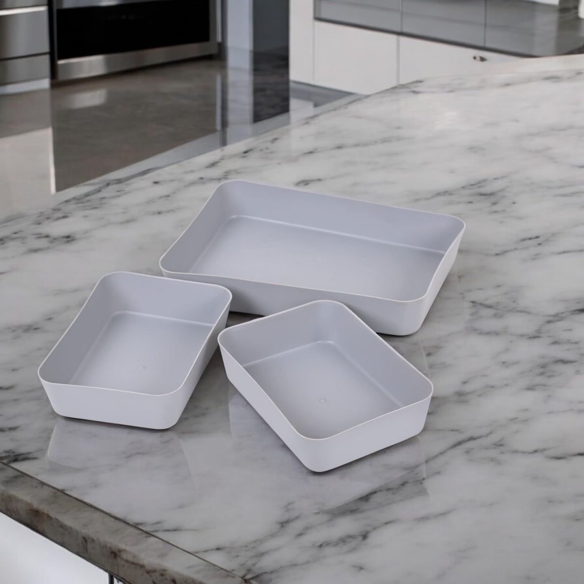 Image 6 of Go Hooked Set of 3 Plastic Storage Trays Grey - Multipurpose Organizers for Kitchen, Office, Makeup, and Stationery - Durable and Easy to Clean