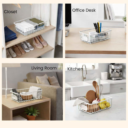 Image 4 of Go Hooked Bianco Multipurpose 10" Metal Bathroom Storage Organizer Basket Bin-Modern Wire Grid Design-For Organization In Cabinets,On Countertops (Pack Of 3,White),Rectangular