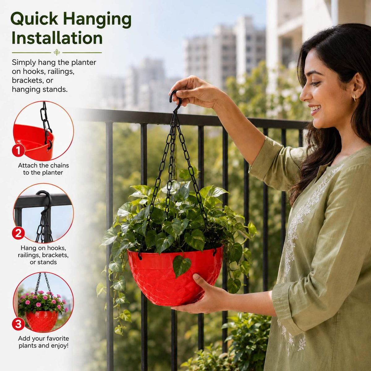 Image 3 of Go Hooked Plastic Hanging Pot, Multicolour, LxDxH - 19x12x13 cm, 7 Pieces
