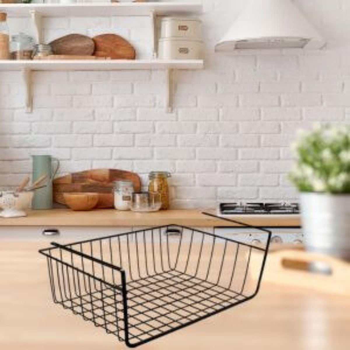 Image 6 of Go Hooked 16 Inch Under Shelf Basket Black Powder Coated Iron for Maximum Storage Efficiency Optimize Your Space for Kitchen and Pantry Home and Office Set of 2