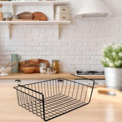 Image 6 of Go Hooked 16 Inch Under Shelf Basket Black Powder Coated Iron for Maximum Storage Efficiency Optimize Your Space for Kitchen and Pantry Home and Office Set of 2