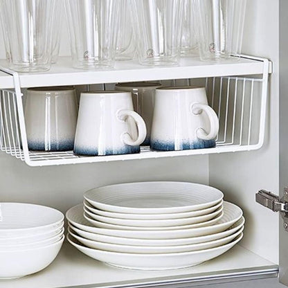 Image 2 of Go Hooked 12 Inch Undershelf Storage Basket Pack of 2 | Multipurpose Under Shelf Organizer | Hanging Wire Basket for Cabinet, Shelf, Pantry, Cupboard, Closet, Desk, and Bathroom (White)