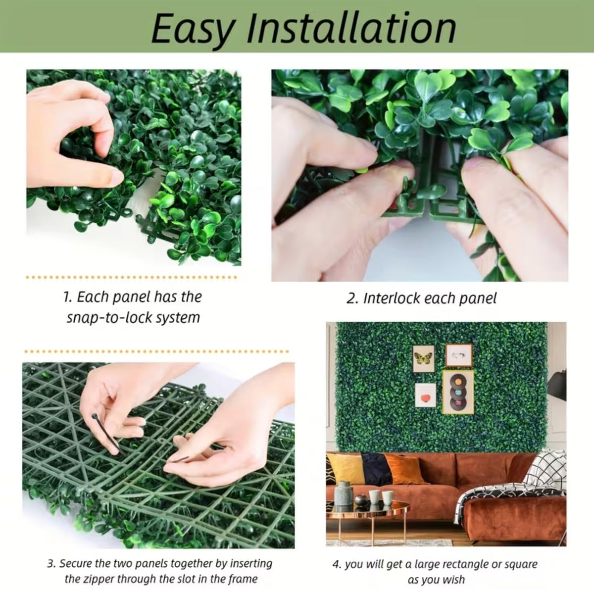 Image 2 of Go Hooked Artificial Grass Vertical Wall Small Leaves Tiles Vertical Garden Wall Tiles Durable Plastic Realistic Versatile Easy Install Weather Resistant Decorative UV Protected40 X 60 Cm Set of 2